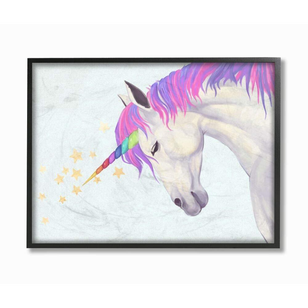 Gold Star Rainbow Blue Unicorn Painting, Design by Artist Ziwei Li Wall Art, ...