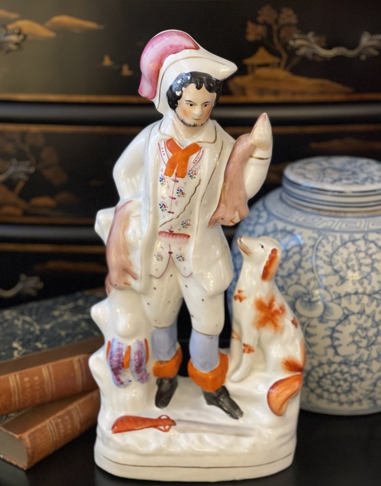 Huge Antique 19C English Staffordshire Noble Hunter Spaniel Dog Rabbit 15.75”