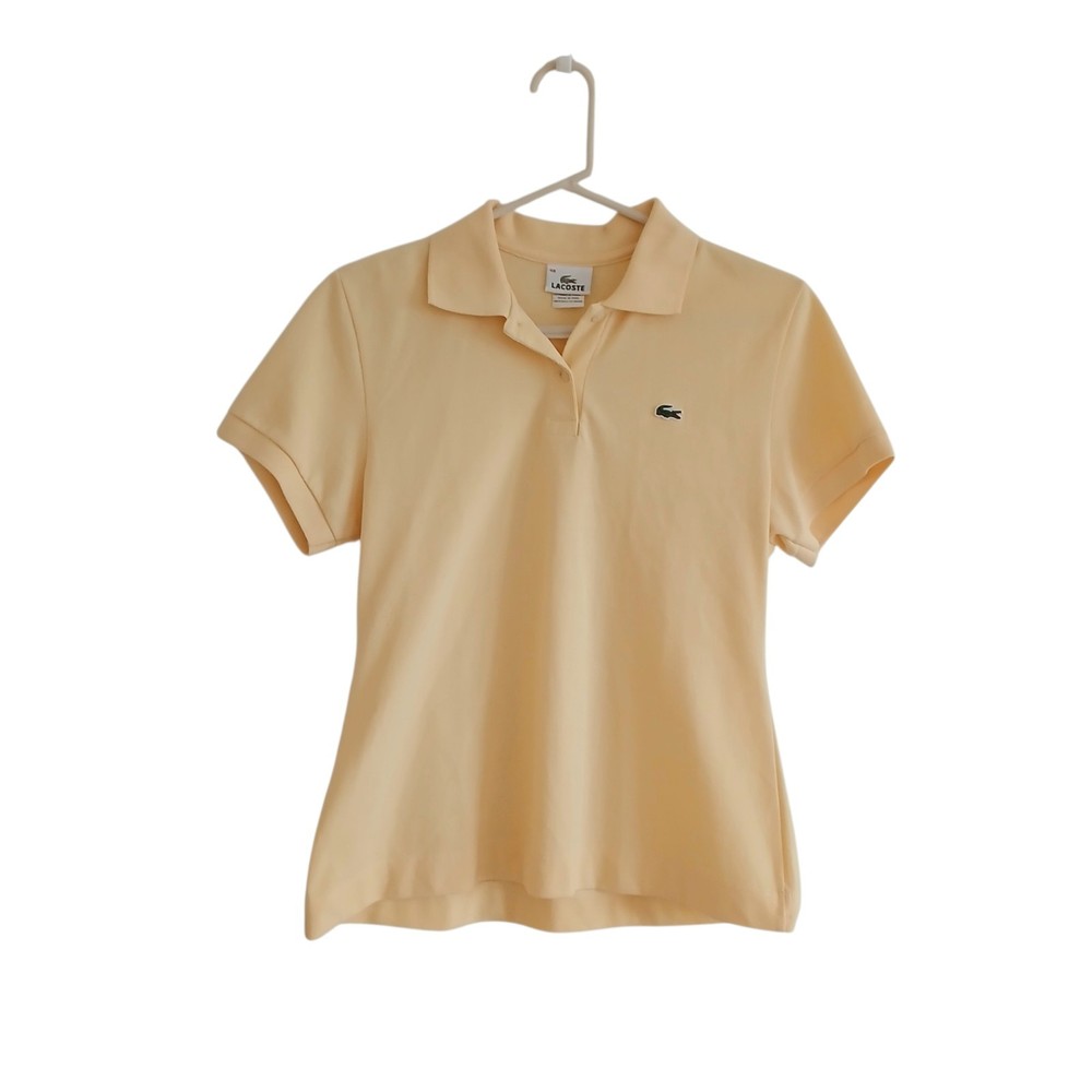 LACOSTE Butter Yellow Polo Women’s XL 48 Embroidered Chest Logo 100% Cotton Peru
