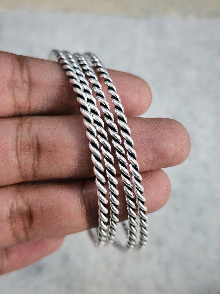 4 Handmade 925 Sterling Silver Cuff Bangles - Elegant Gift for Women