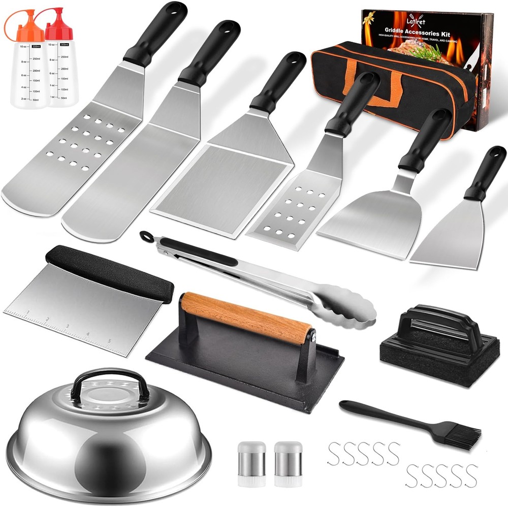 27Pcs Griddle Accessories Kit for Blackstone & Camping Grills with Spatulas Tongs & Cleaning Tools