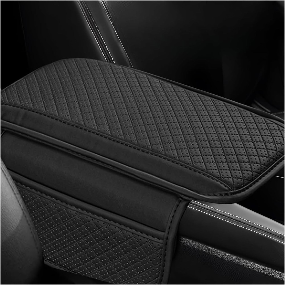 Car Center Console Cover, Microfiber Leather Armrest Cover Cushio Color: Black