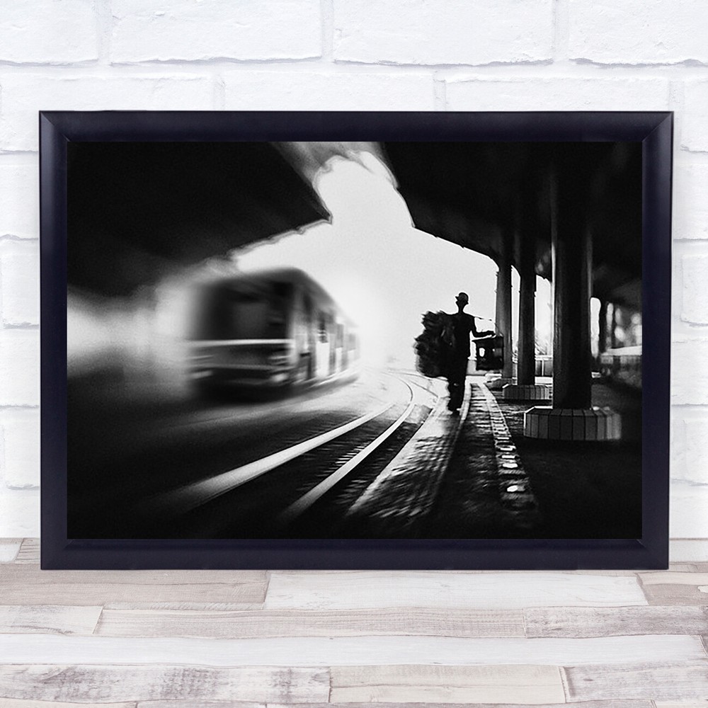 Station Train A Trader Street Walking Man Platform Pillars Bus Tram Art Print