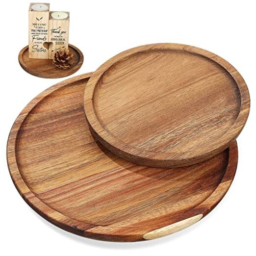 Acacia Wood Decorative Trays for Coffee Table Rustic Wooden Serving Tray Set-image