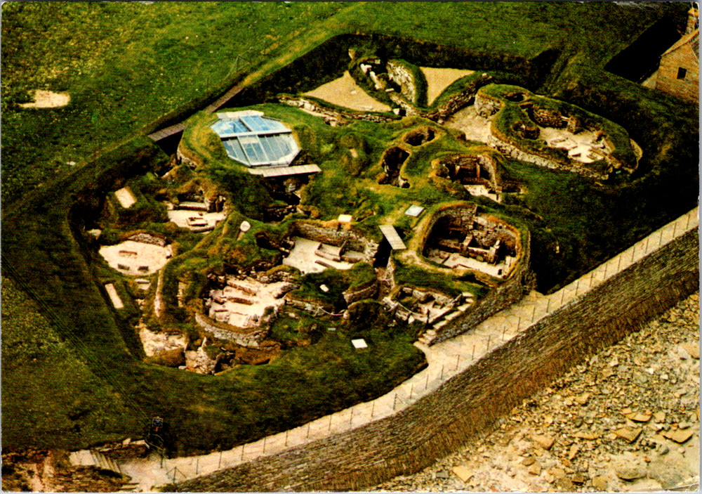 Vintage Postcard Orkney Scotland Skara Brae Ancient Village Aerial View