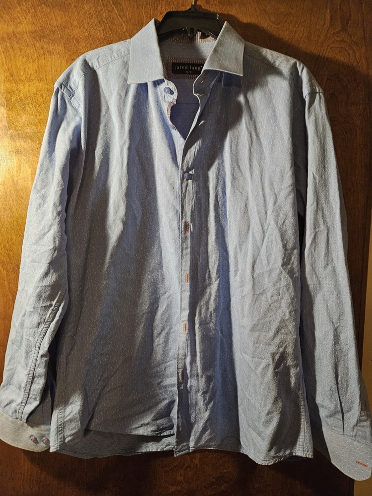 Jared Lang Blue Dot Woven Cotton Long Sleeve Point Collar Button-Up Shirt XL