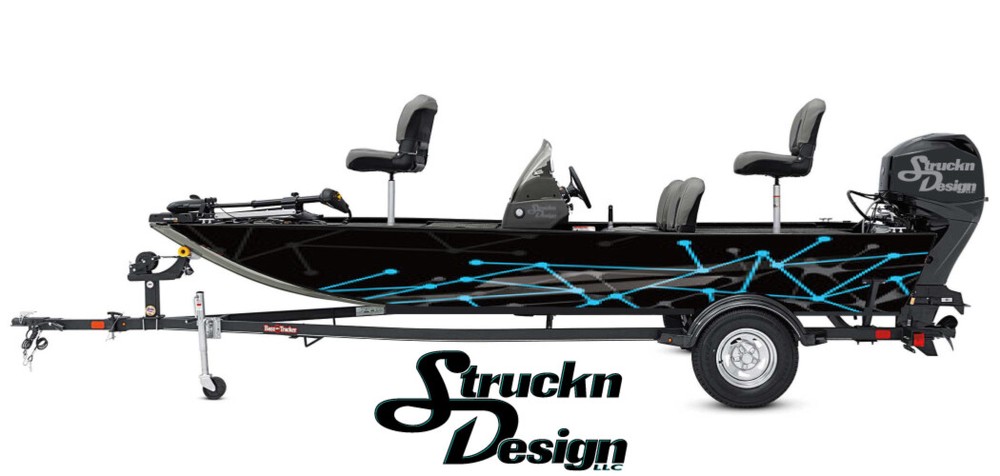 Cyan Retro Fishing Boat Wrap Abstract Fish Decal Vinyl Sticker US-image