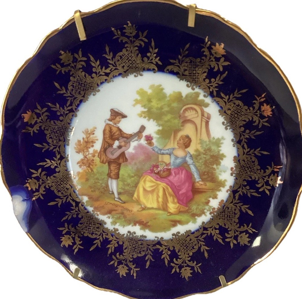 Limoges Blue Plate, Victorian, Porcelain, Imperial, Gold Vintage Dish