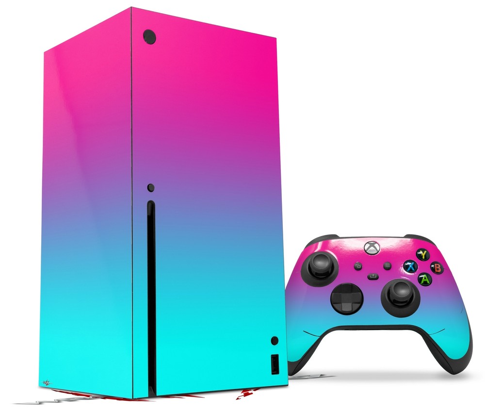 Skin Set for XBOX Series X Smooth Fades Neon Teal Hot Pink