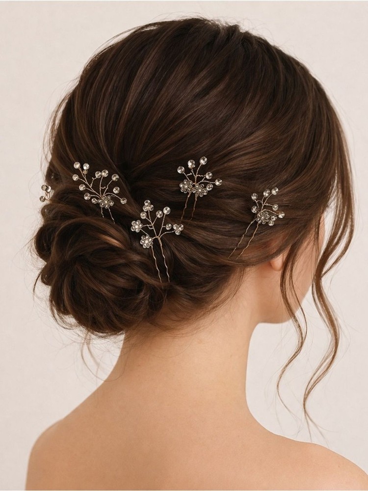 Crystal Floral Hair Pins - Silver Bridal Hair Accessories