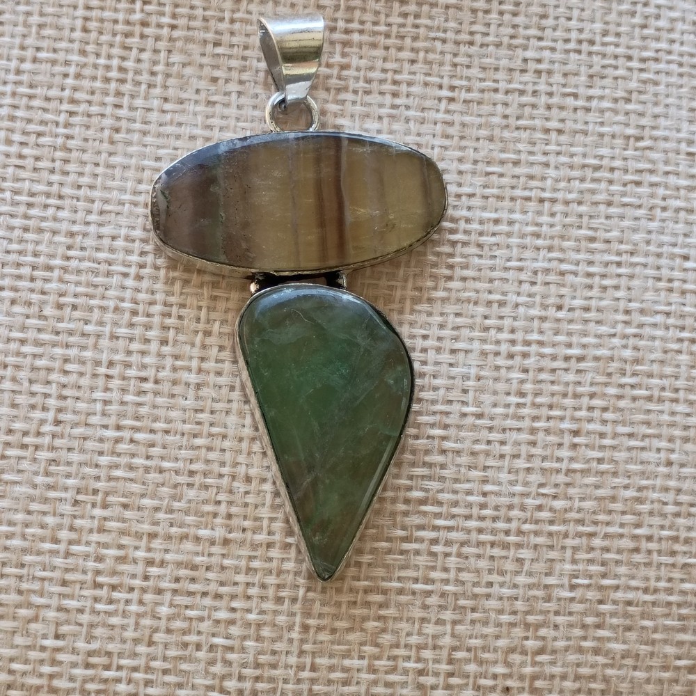 Vintage 925 Sterling Silver Natural Stones Pendant Green Boho Spring Summer