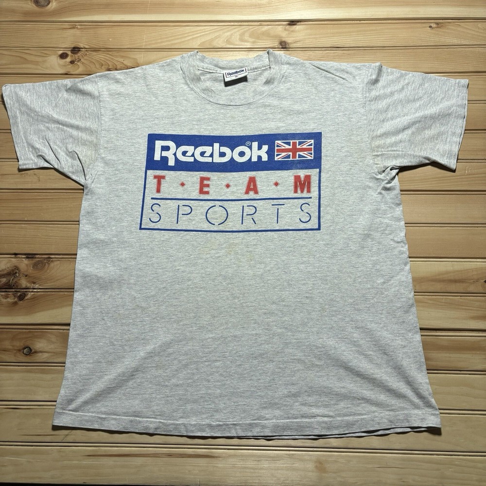 Vintage 90s Reebok Team Sports Single Stitch Shirt Size XL Grey