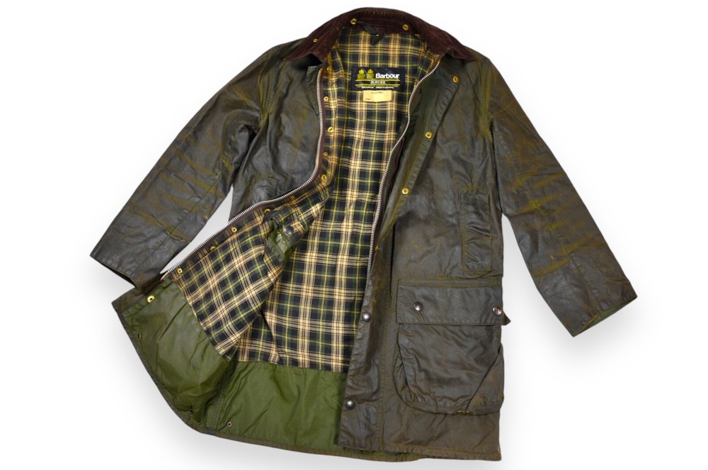Men's Barbour Border Jacket Vintage 2 Crest Green Wax England C38/97cm