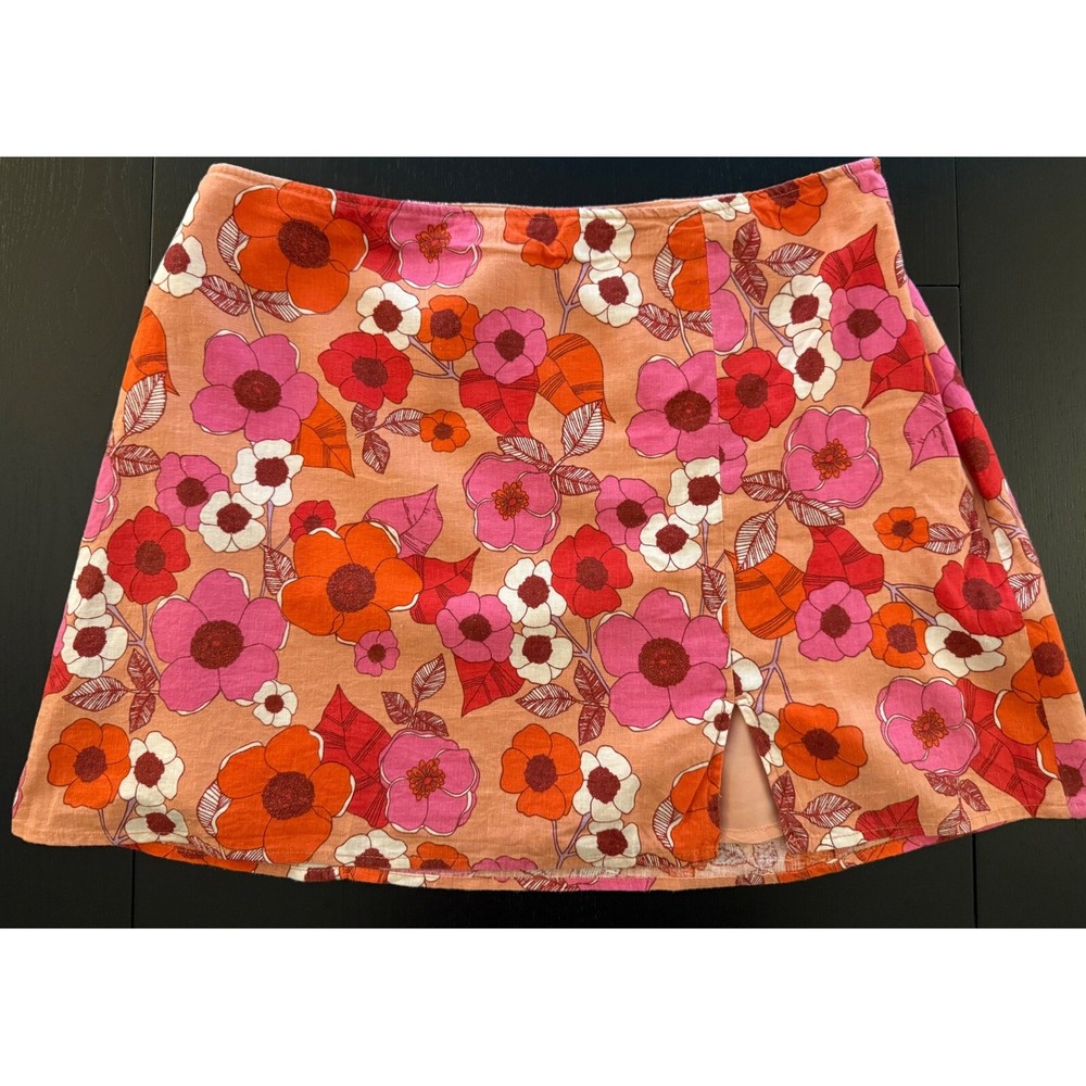 Urban Outfitters Linen Blend Skirt Womens M Lined Floral Mini Sorority Rush