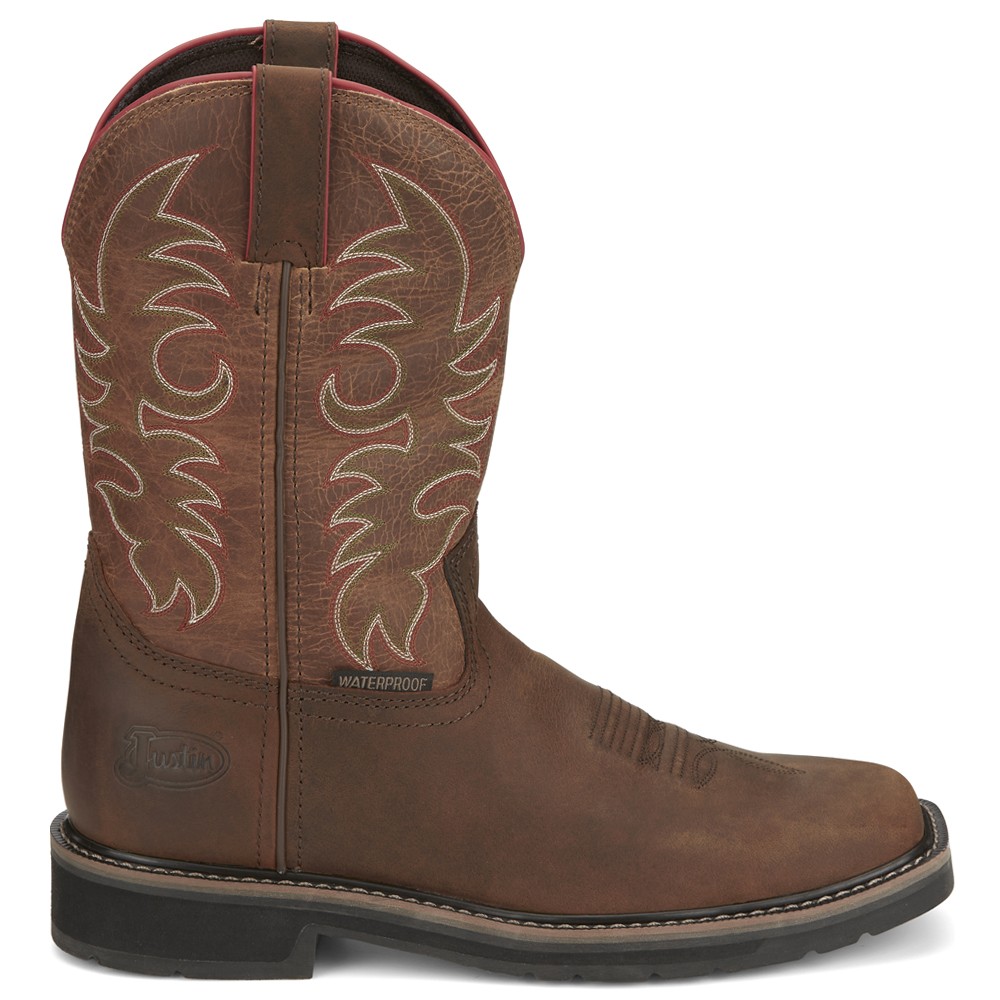 Justin Original Workboots Driller 11 Inch Waterproof Work  Mens Brown  SE3116
