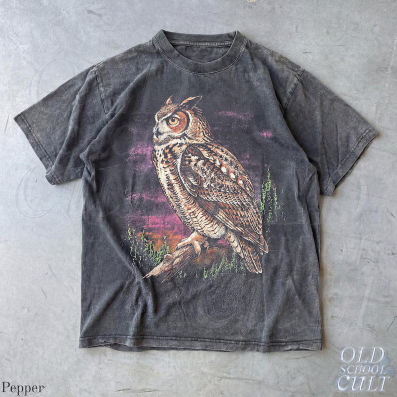 Vintage Owl Graphic Retro Comfort Tee Animal Nature Wildlife