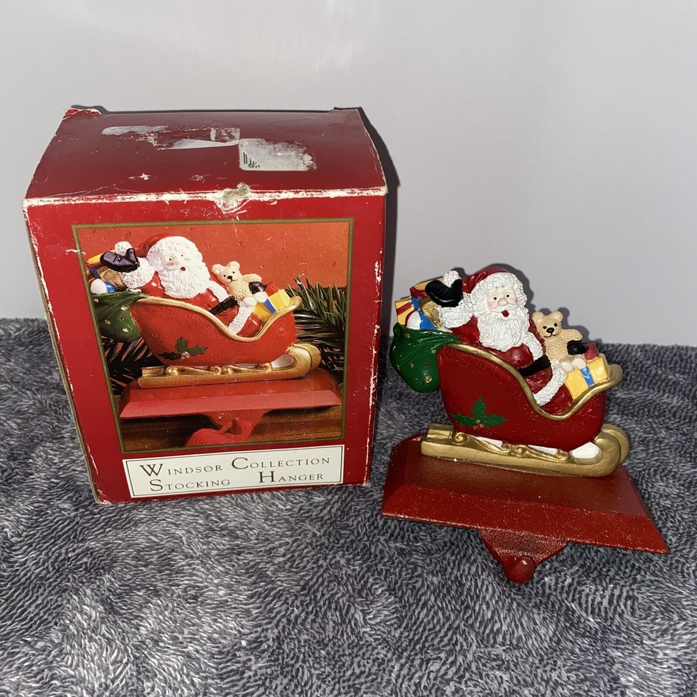 Vintage Windsor Collection Christmas Stocking Hanger Santa Sleigh Cast Iron NIB