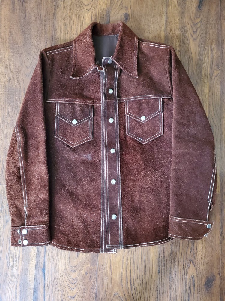 Suede Trucker Jacket 70s Vintage Snap Button Rancher Rough