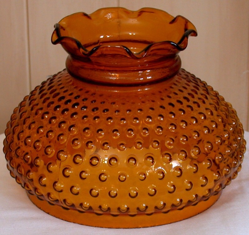 Vintage Amber Hobnail Glass Hurricane Lamp Shade 6-7/8’” fitter w Ruffle Rim