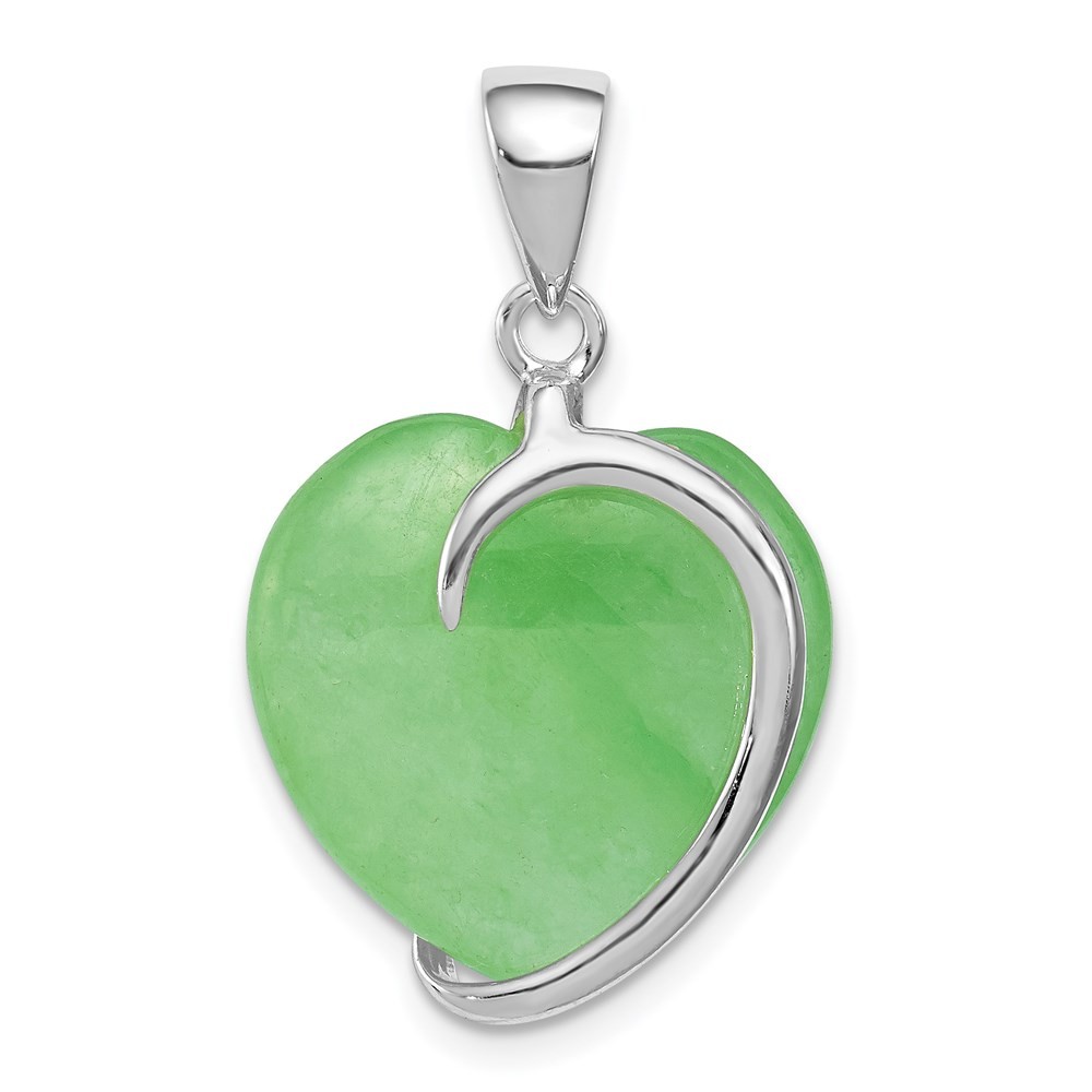 Sterling Silver Green Jade Heart Pendant 3.15gm L-0.87 Inch, W-0.63 Inch