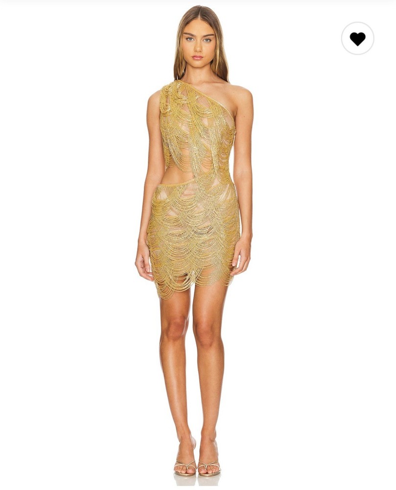 Wayla One Shoulder Mini Dress,  Size S, NEW W/TAGS, BRONX AND BANCO, Gold Beads