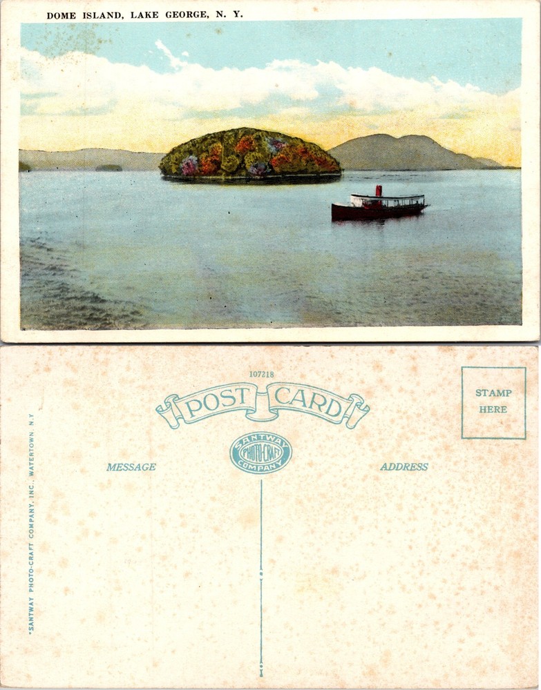 Dome Island and Boat Lake George New York NY Postcard