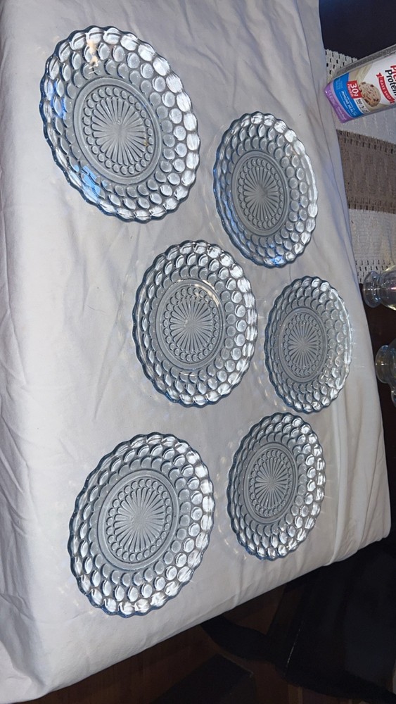 Set Of 6 Vintage Bubble Anchor Hocking Depression Glass Plates 6 3/4