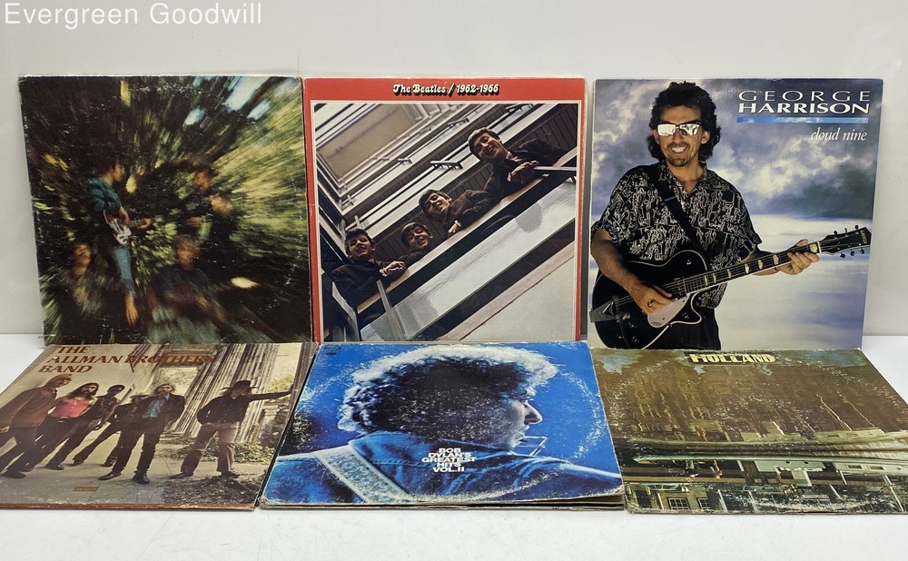 Lot of 6 Vintage Vinyl Records The Beatles, George Harrison, Bob Dylan, & More