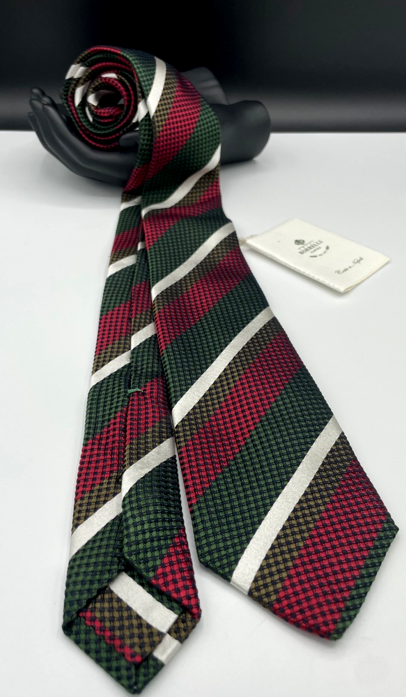 LUIGI BORRELLI Napoli Men's 100% Silk Tie ~ Green ~ Striped ~ Made in Italy!