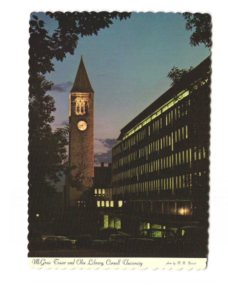 McGraw Tower and Olin Library Cornell University Ithaca NY VTG postcard UNP