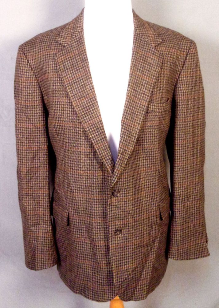 vintage EUC Imber's Brown Plaid Houndstooth Wool Tweed Blazer Sportcoat SZ 44 L