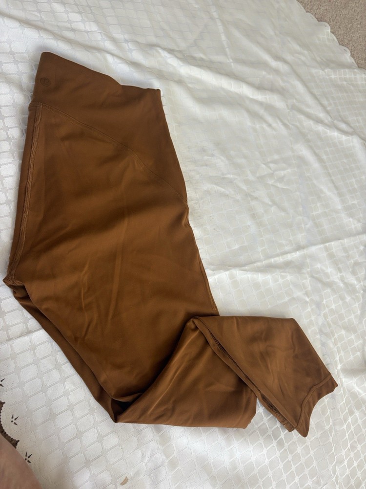 Lululemon Brown Solid Women's Regular Size Leggings with Logo Accent