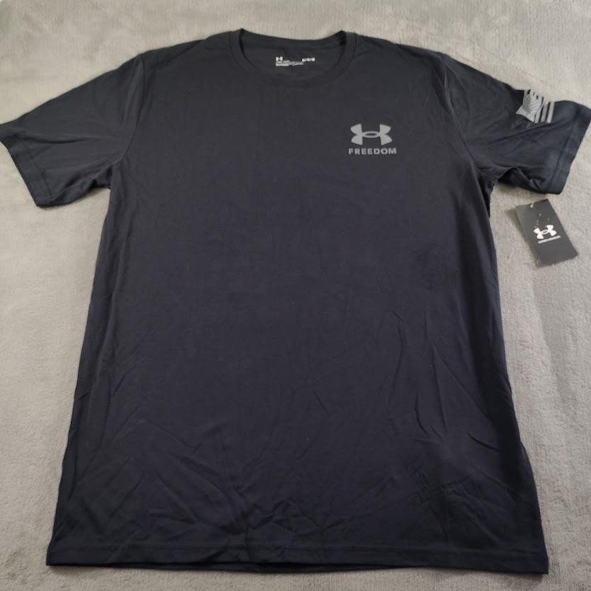 Under Armour Shirt Mens Medium Black Freedom Flag T Loose Graphic Short Sleeve