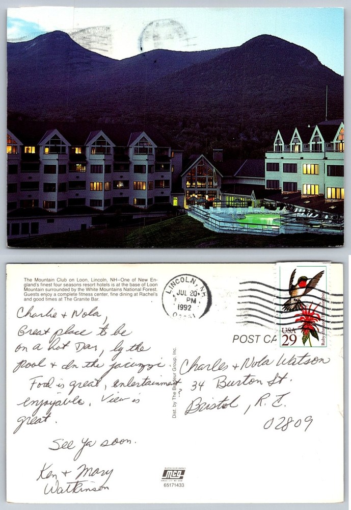 1992 The Mountain Club on Loon Lincoln NH Resort Postcard White Mountains