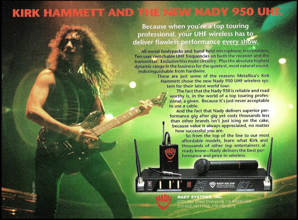 Metallica Kirk Hammett 1993 Nady 950 UHF Wireless System ad 8 x 11 advertisement