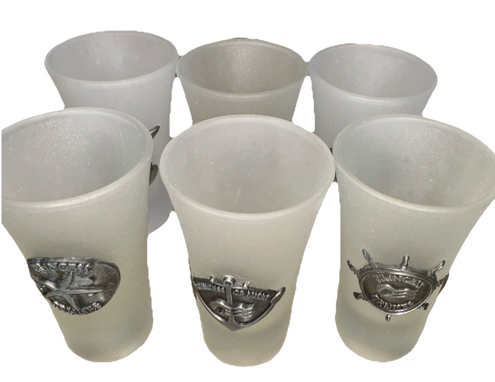 PRINCESS CRUISES Cordial Shot Glass Collection Tall Flared Frosted Raised Logo