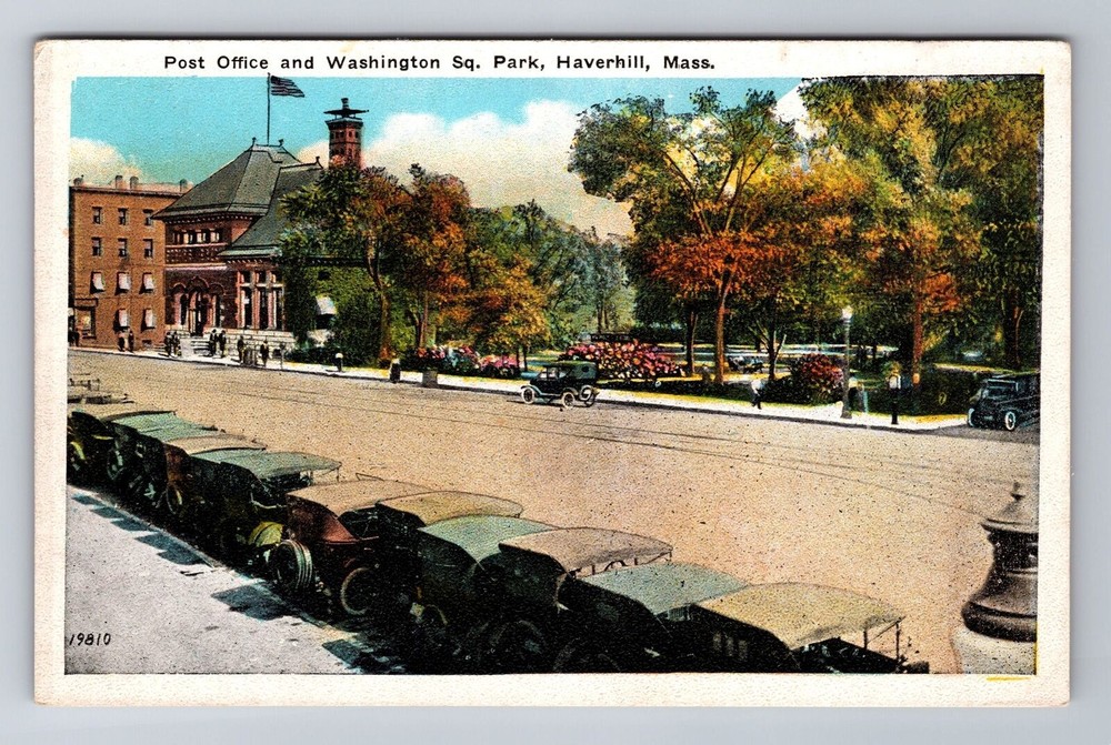Haverhill MA-Massachusetts, Post Office & Washington Square, Vintage Postcard