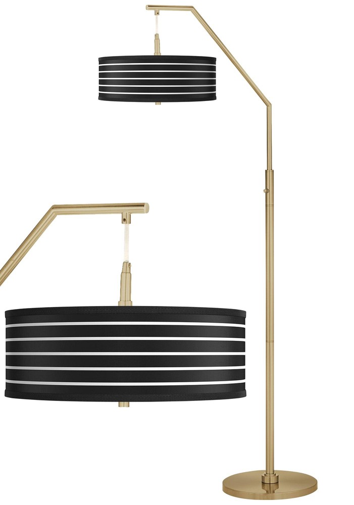 Bold Black Stripe Giclee Warm Gold Arc Floor Lamp
