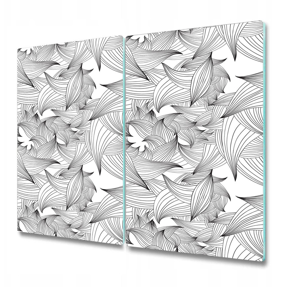 Glass Chopping Serving Board Utensil Magician Lines Black&White Leaves 2x30x52