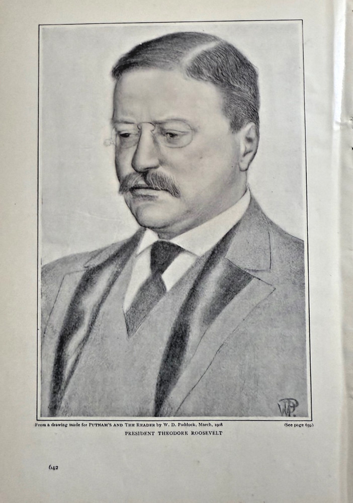 Vintage Magazine Illustration 1908 President Theodore Roosevelt by W. D. Paddock