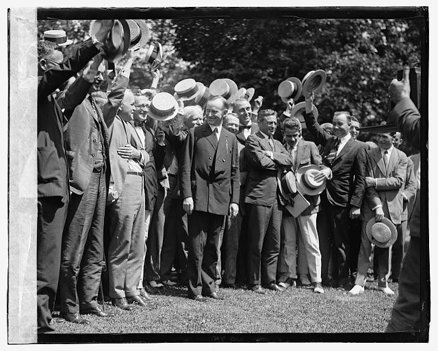 Coolidge & newspaper men,8/14/23,Calvin Coolidge,President of United States