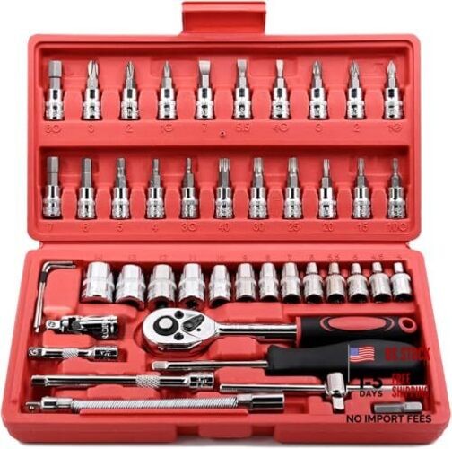 46 Pieces 1/4 inch Drive Socket Ratchet Wrench Set, with Bit 1/4