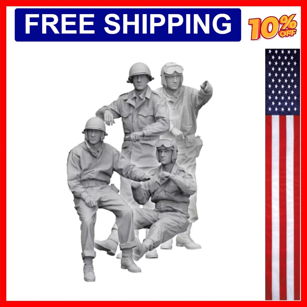1/35 Scale Die-Cast Resin Figure Model Kit WWII US Tank Crew Set 4 Figures Un...