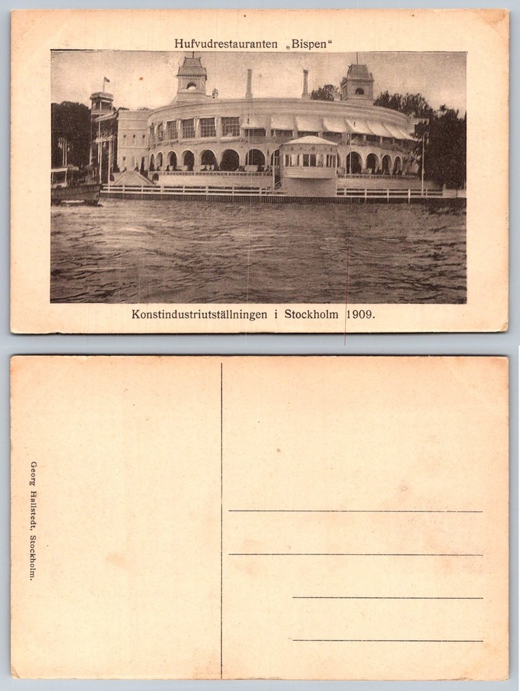 1909 Stockholm Sweden Bispen Restaurant Art Industry Exhibition Postcard