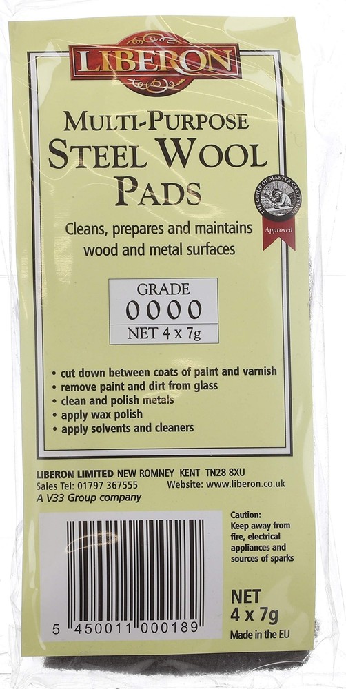 Liberon Steel Wool 4 x 7g Pads, Grade 0000