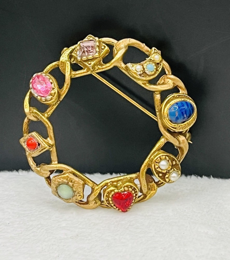 VTG. Multi Stone ShapeGold Tone Chain Link VICTORIAN REVIVAL Unsigned GOLDETTE