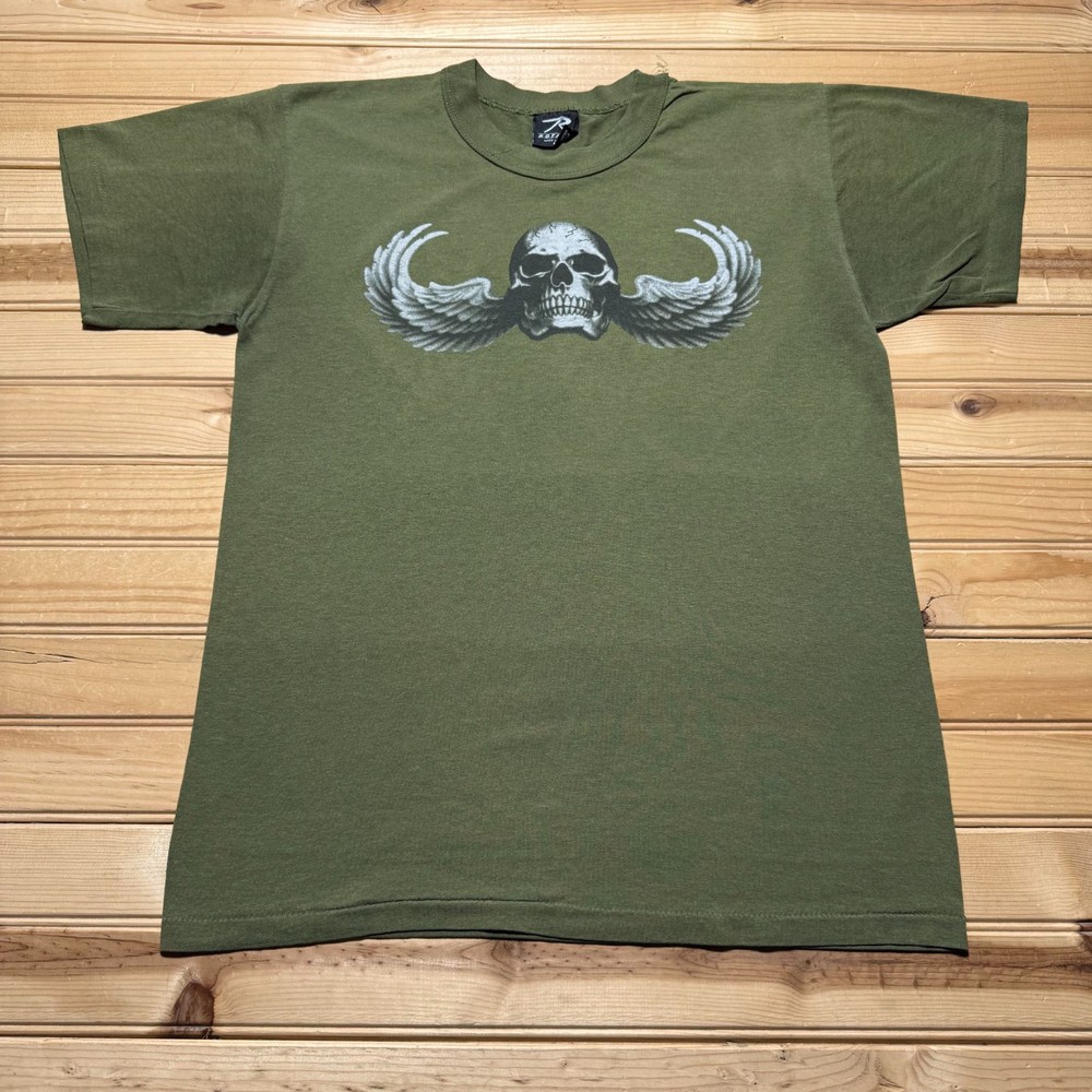 Vintage 90s Flying Skull Wings Military Army Tactical Graphic T-Shirt USA Medium