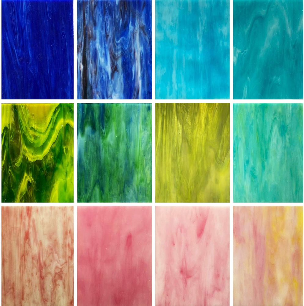 12 Sheets Variety Stained Glass Sheets Pack, 4 X 6 Inch Mosaic Glass Tiles for C