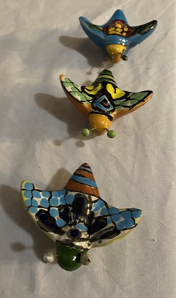 Set of 3 Handcrafted MINI Clay Talavera Bee Hand Painted Mexican Folk Art