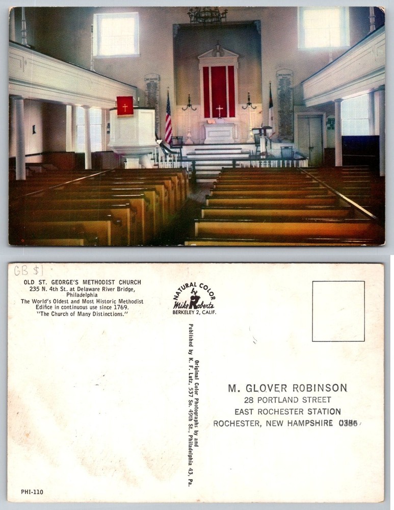 Old St. George's Methodist Church Philadelphia PA Historic Interior Postcard